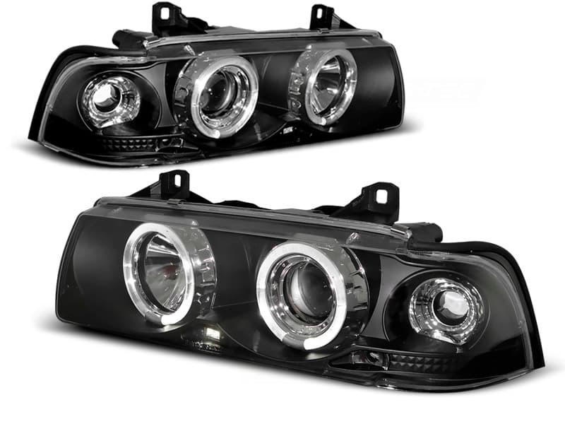 Predné svetlá BMW E36 Coupe Cabrio Angel Eyes Black - 04