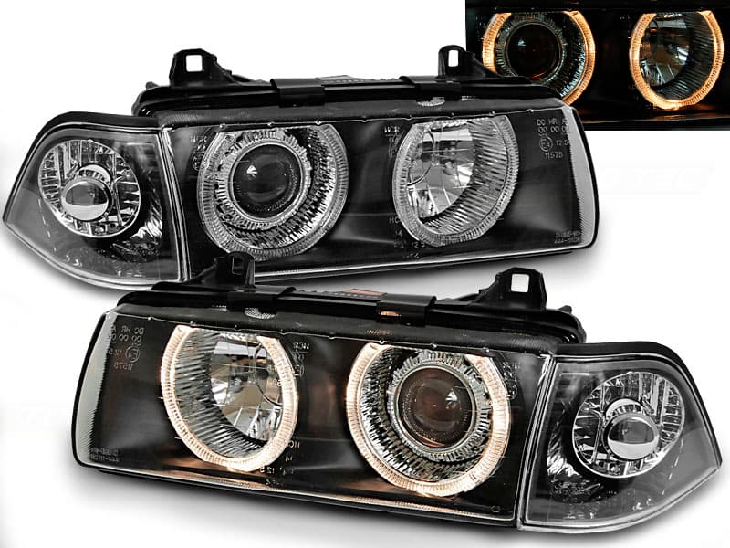Predné svetlá BMW E36 Coupe Cabrio Angel Eyes Black - 35