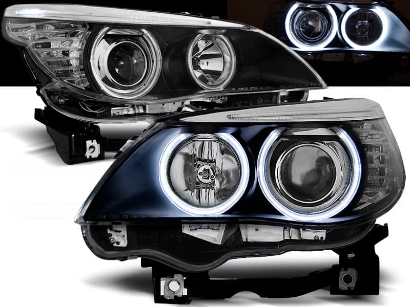 Predné svetlá BMW E60 E61 Halogen CCFL Angel Eyes Black