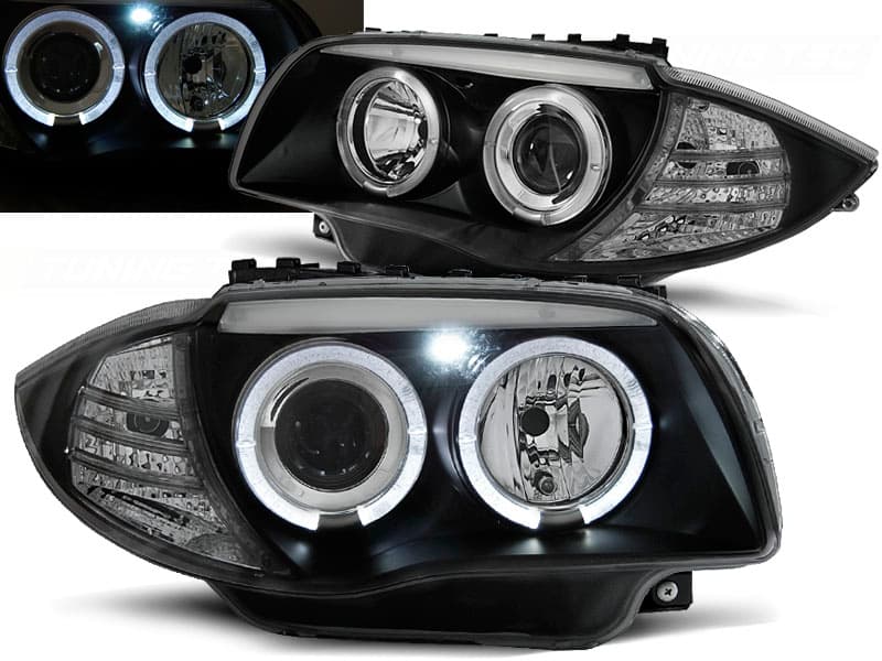 Predné svetlá BMW 1 E81/E87 Angel Eyes Black - 80