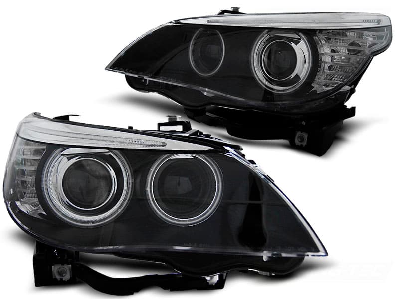 Predné svetlá BMW E60 E61 Xenón CCFL Angel Eyes Black