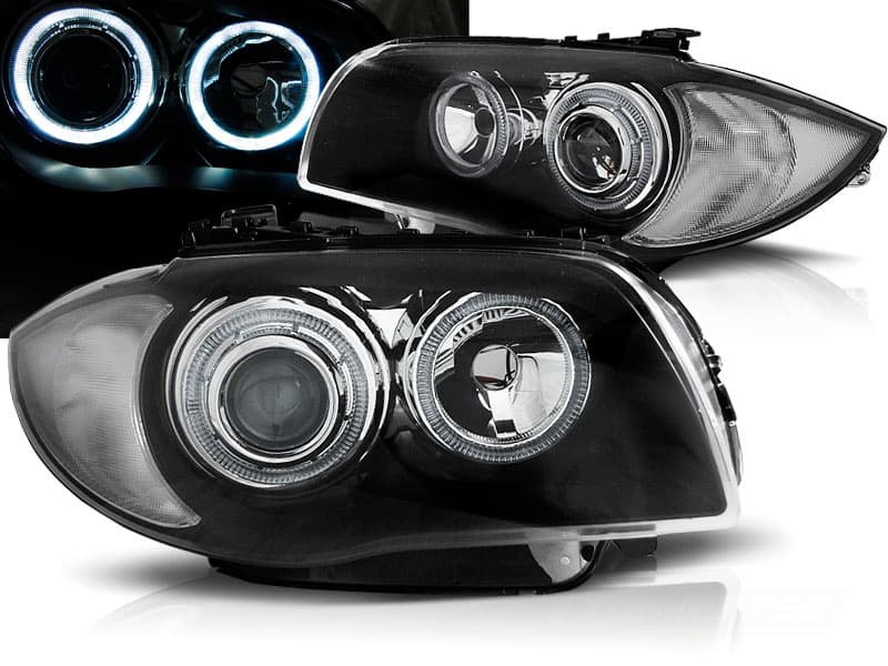 Predné svetlá BMW 1 E81/E87 Angel Eyes Black - D5