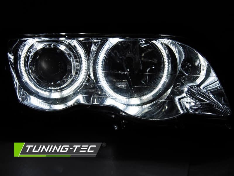 Predné svetlá BMW E46 98-01 Angel Eyes Chrome – náhľad 2