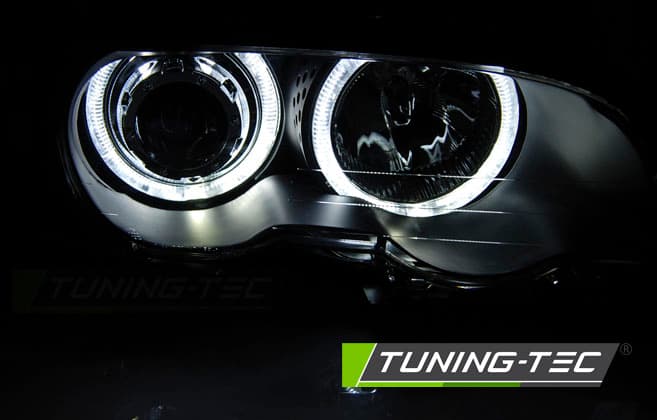 Predné svetlá BMW E46 99-03 Coupe/Cabrio Angel Eyes Black – náhľad 3