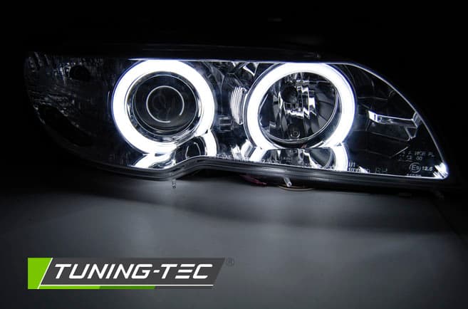 Predné svetlá BMW E46 Coupe Cabrio 03-06 CCFL Angel Eyes Chrome – náhľad 2
