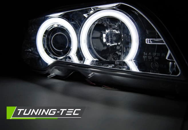 Predné svetlá BMW E46 Coupe Cabrio 03-06 CCFL Angel Eyes Chrome – náhľad 3