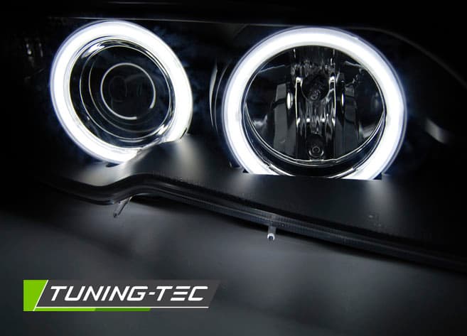 Predné svetlá BMW E46 Coupe Cabrio 03-06 CCFL Angel Eyes Black – náhľad 3