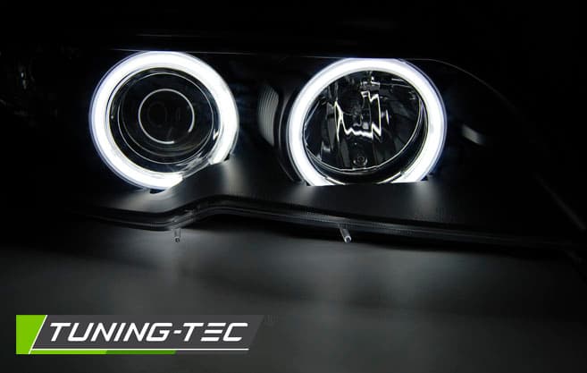 Predné svetlá BMW E46 Coupe Cabrio 03-06 Xenón CCFL Angel Eyes Black – náhľad 2