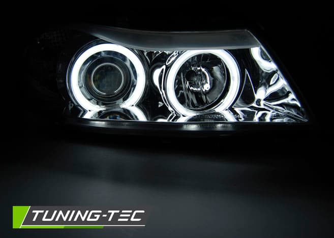 Predné svetlá BMW E90 E91 05-08 CCFL Angel Eyes Chrome – náhľad 2
