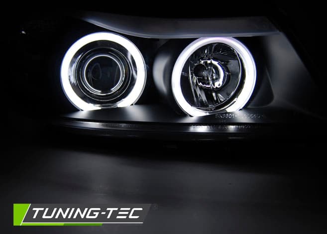 Predné svetlá BMW E90 E91 05-08 CCFL Angel Eyes Black – náhľad 2
