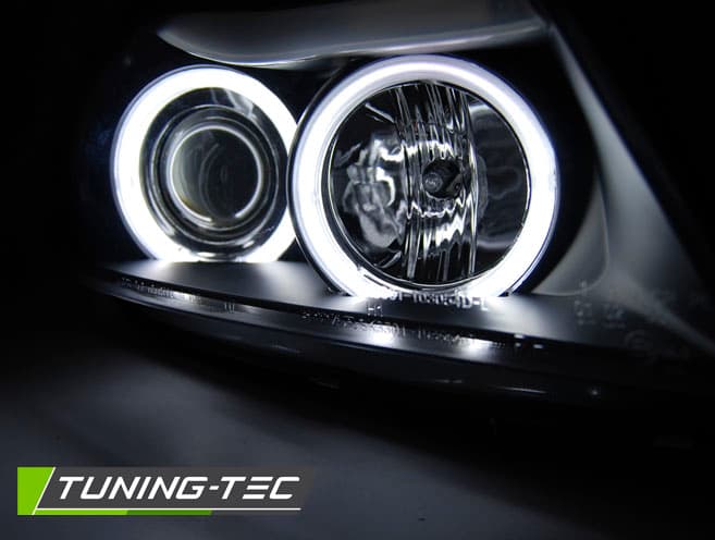 Predné svetlá BMW E90 E91 05-08 CCFL Angel Eyes Black – náhľad 3