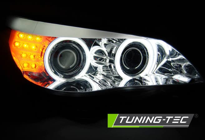 Predné svetlá BMW E60 E61 03-07 CCFL Angel Eyes Chrome – náhľad 3