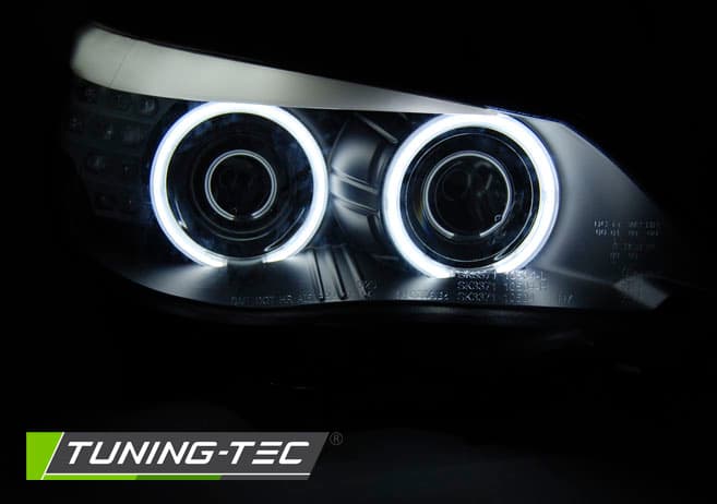 Predné svetlá BMW E60 E61 03-07 CCFL Angel Eyes Black – náhľad 2
