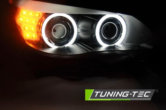 Predné svetlá BMW E60 E61 03-07 CCFL Angel Eyes Black – náhľad 3