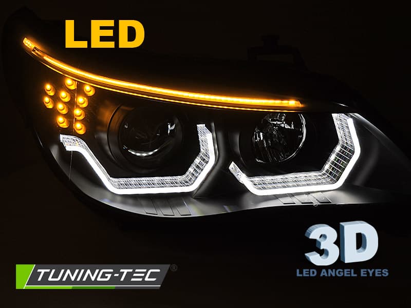 Predné svetlá BMW E60 E61 03-07 3D Angel Eyes Black – náhľad 4