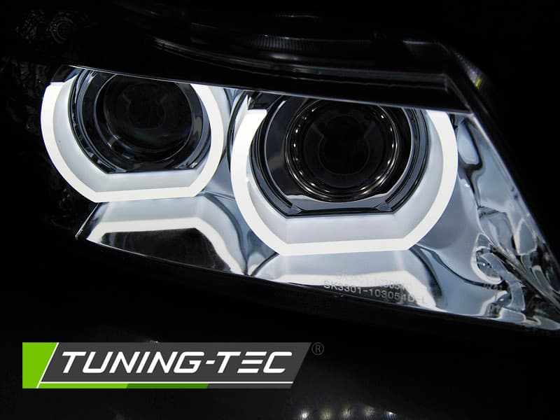 Predné svetlá BMW E90 E91 LCI 09-11 AFS 3D Angel Eyes Chrome – náhľad 3