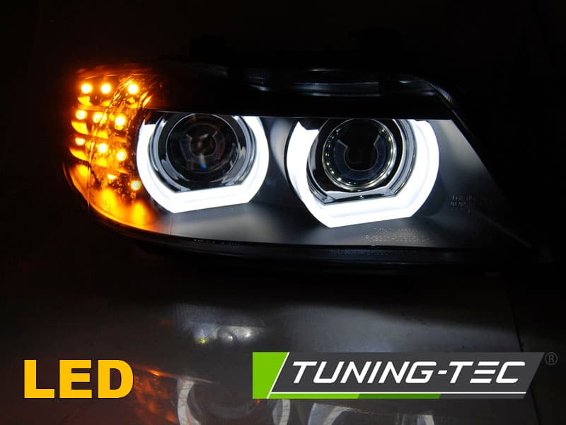 Predné svetlá BMW E90 E91 LCI 09-11 AFS 3D Angel Eyes Black – náhľad 4