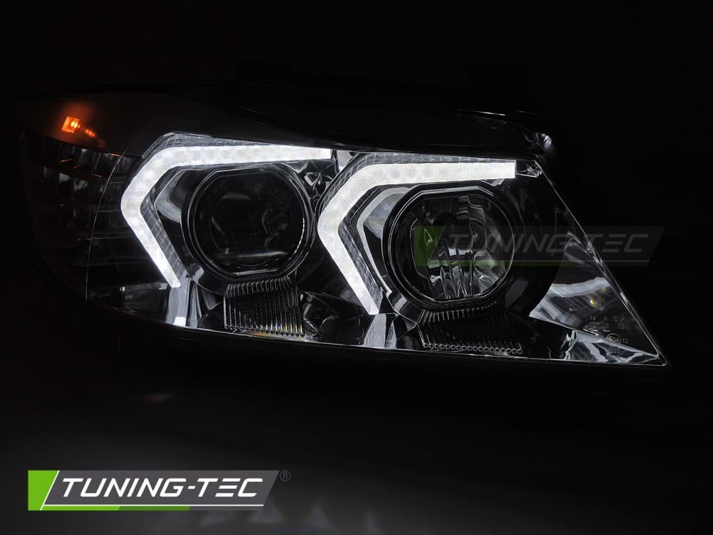 Predné svetlá BMW E90 E91 05-08 Angel Eyes Chrome – náhľad 2