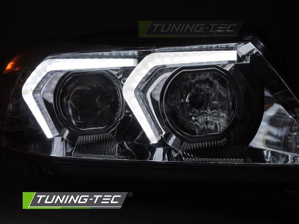 Predné svetlá BMW E90 E91 05-08 Angel Eyes Chrome – náhľad 4