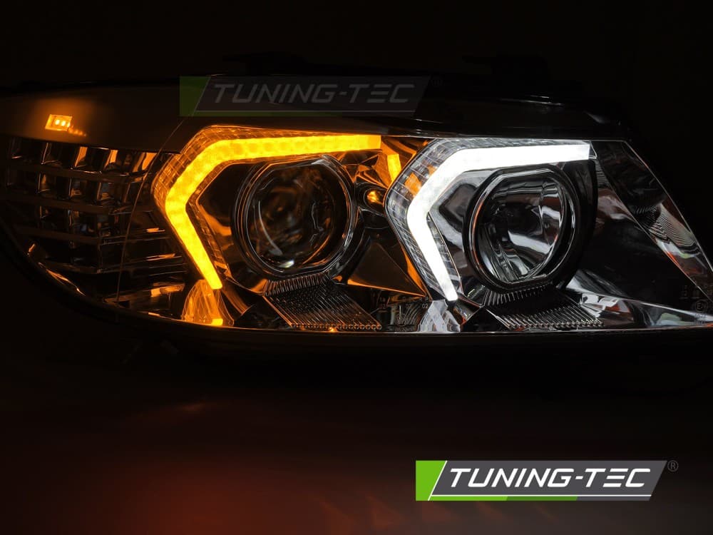 Predné svetlá BMW E90 E91 05-08 Angel Eyes Chrome – náhľad 5