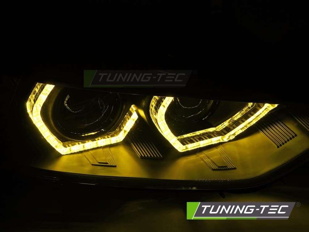 Predné svetlá BMW F30 F31 11-15 Angel Eyes Chrome Yellow – náhľad 2