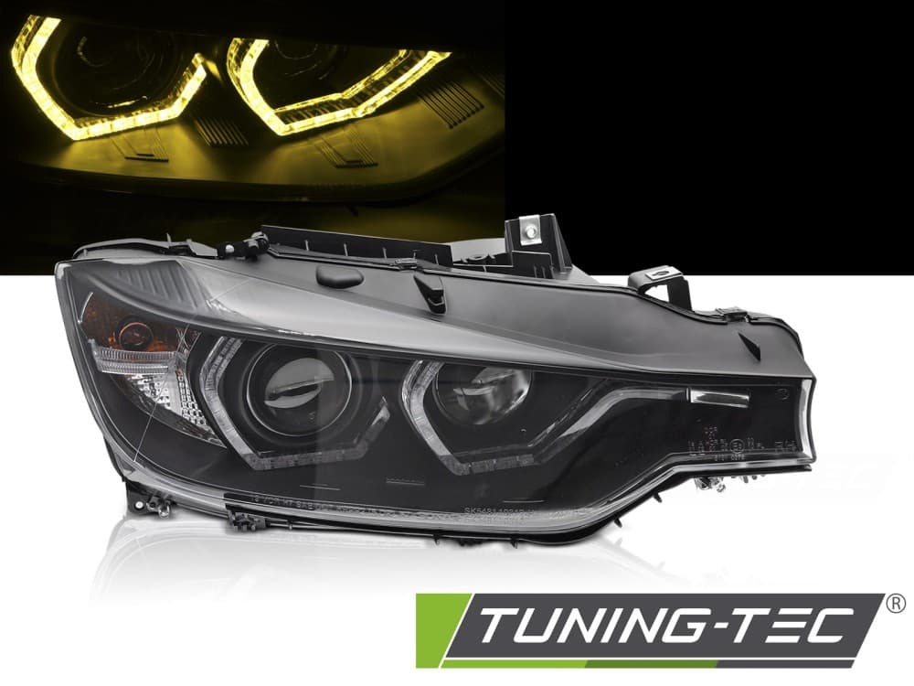 Predné svetlá BMW F30 F31 11-15 Angel Eyes Black Yellow – náhľad 2