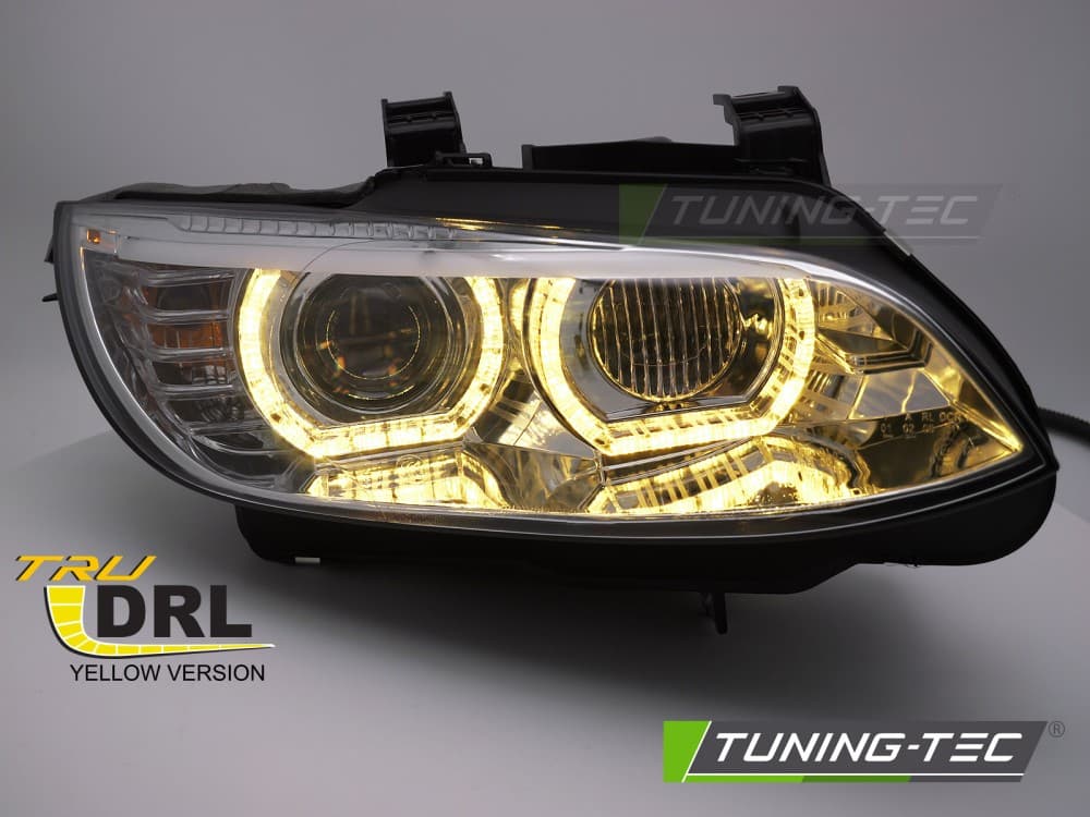 Predné svetlá BMW E92 E93 LCI 10-13 Xenón Angel Eyes Chrome Yellow – náhľad 2