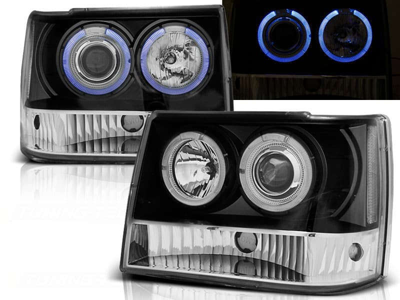 Predné svetlá Jeep Grand Cherokee 93-98 Angel Eyes Black
