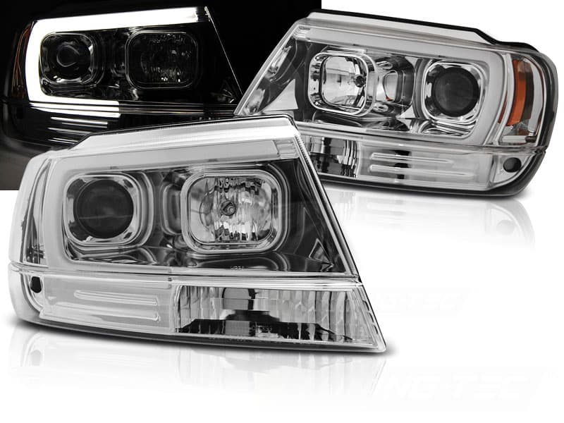 Predné svetlá Jeep Grand Cherokee WJ 99-05 Tube Light Chrome