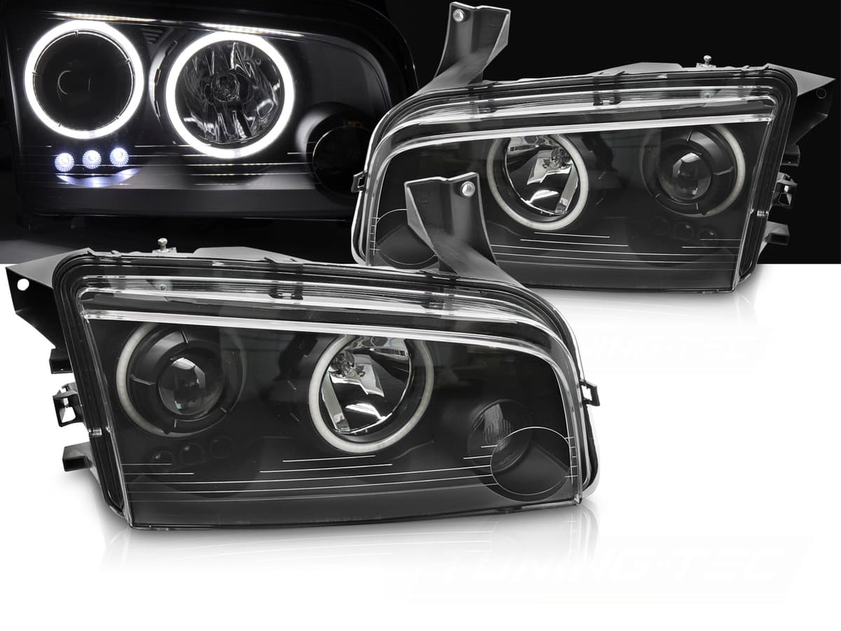 Predné svetlá Dodge Charger LX 06-10 Angel Eyes Black