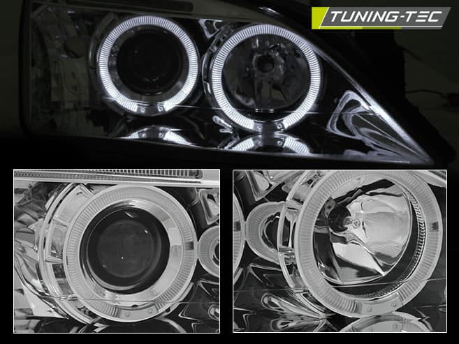 Predné svetlá Ford Mondeo MK3 00-07 Angel Eyes Chrome – náhľad 2