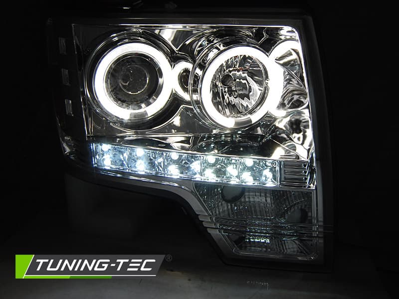 Predné svetlá Ford F150 MK12 Angel Eyes Chrome – náhľad 2
