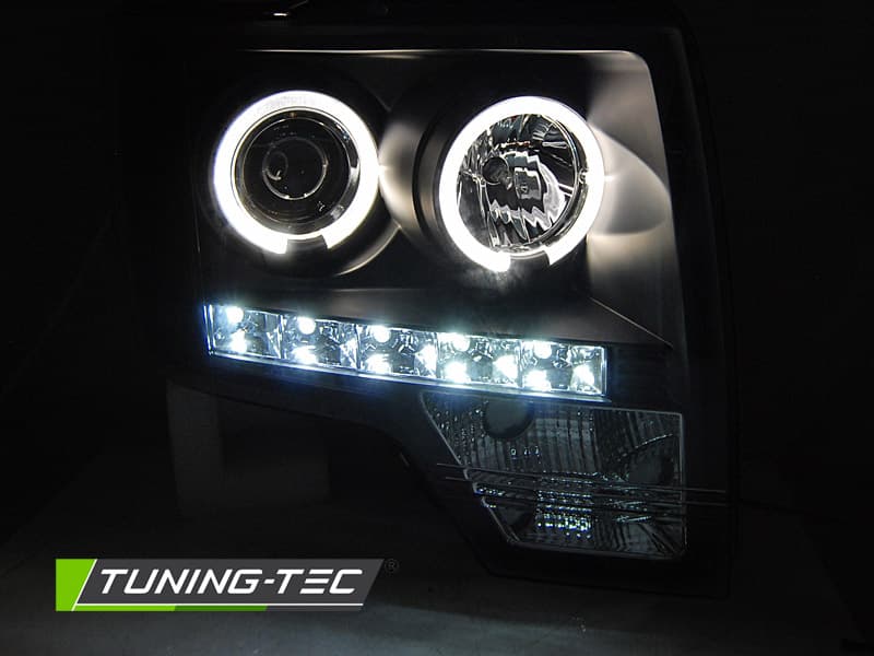 Predné svetlá Ford F150 MK12 Angel Eyes Black – náhľad 2