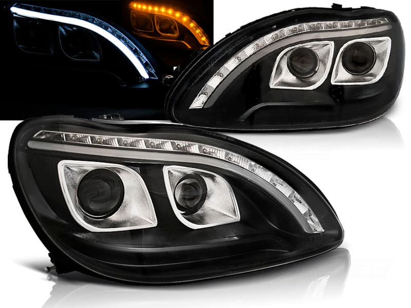 Predné svetlá Mercedes S W220 98-05 Tube Light Black