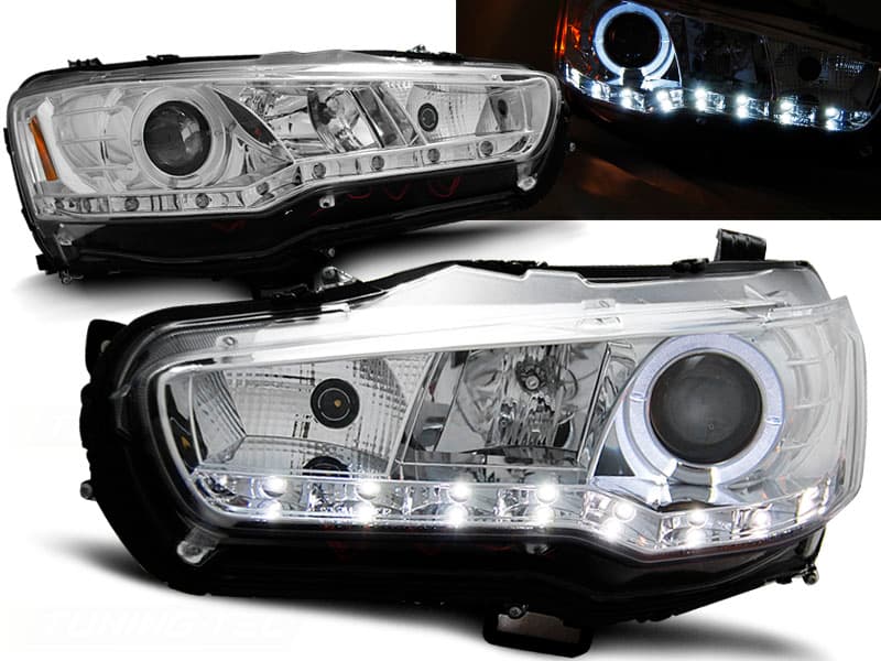 Predné svetlá Mitsubishi Lancer 8 08-16 Devil Eyes Chrome