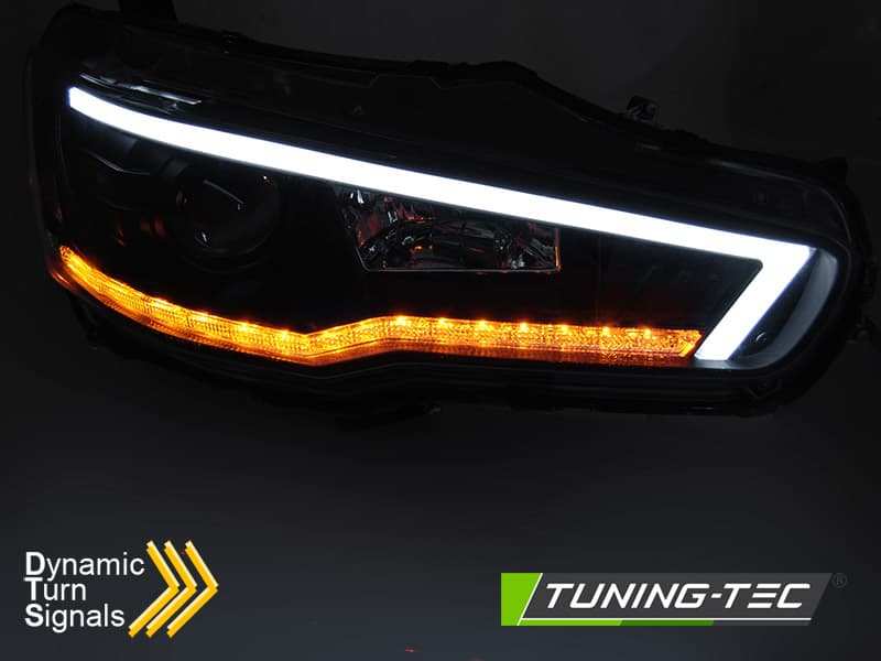 Predné svetlá Mitsubishi Lancer 8 08-16 Tube Light Black – náhľad 3