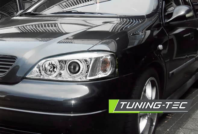 Predné svetlá Opel Astra G 97-04 Depo Angel Eyes Chrome – náhľad 2