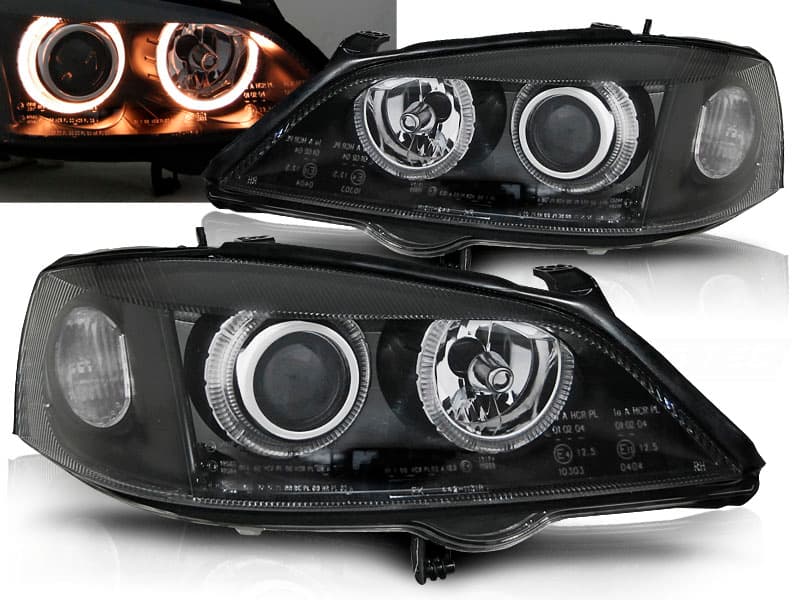 Predné svetlá Opel Astra G 97-04 Depo Angel Eyes Black