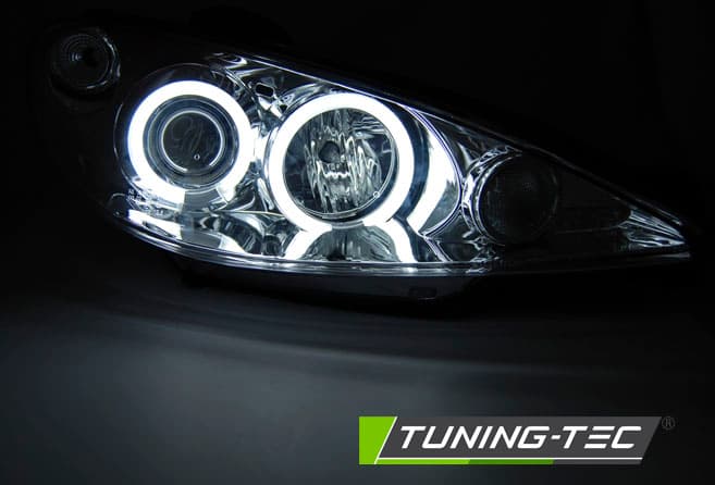 Predné svetlá Peugeot 206 02-08 CCFL Angel Eyes Chrome – náhľad 2