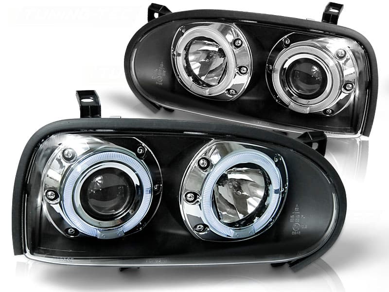 Predné svetlá VW Golf 3 Angel Eyes Black