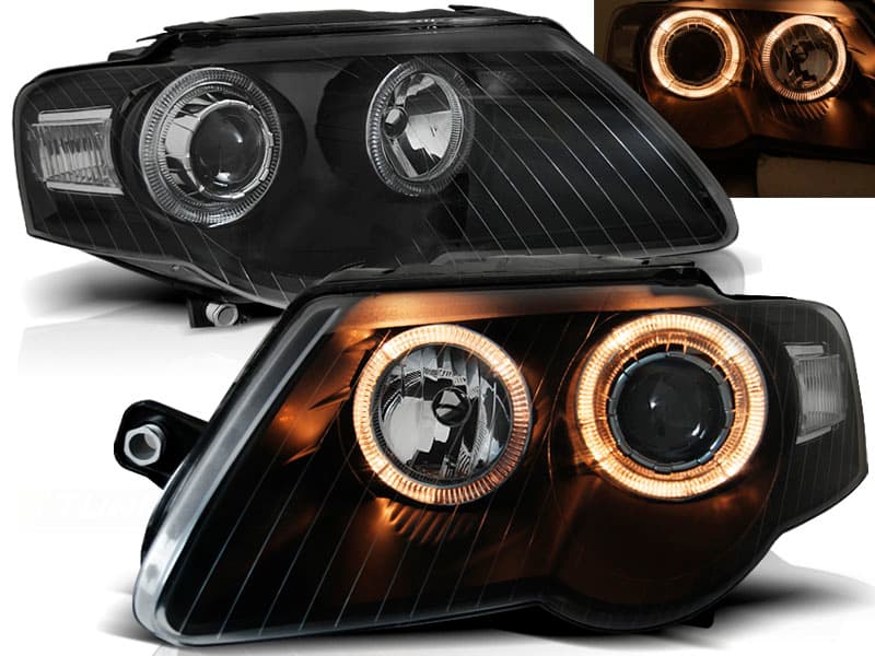 Predné svetlá VW Passat 3C B6 Angel Eyes Black