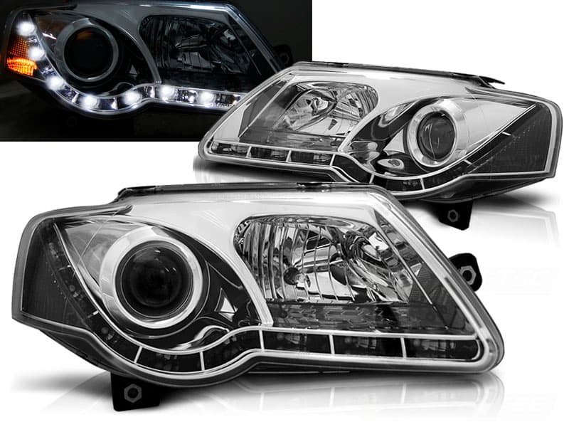 Predné svetlá VW Passat 3C B6 DRL DE Chrome