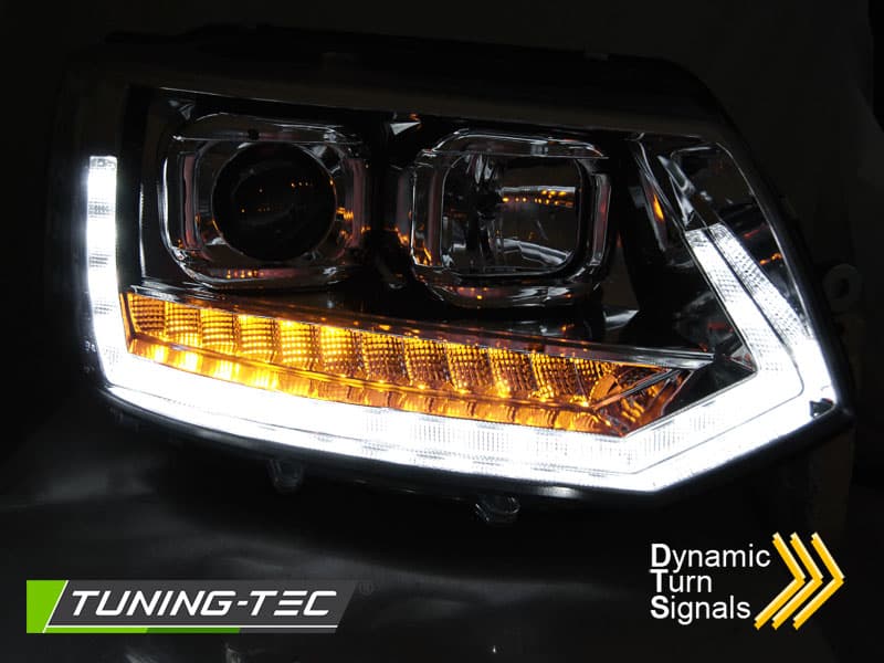 Predné svetlá VW T5.1 10-15 Tube Light Dynamic Chrome – náhľad 3