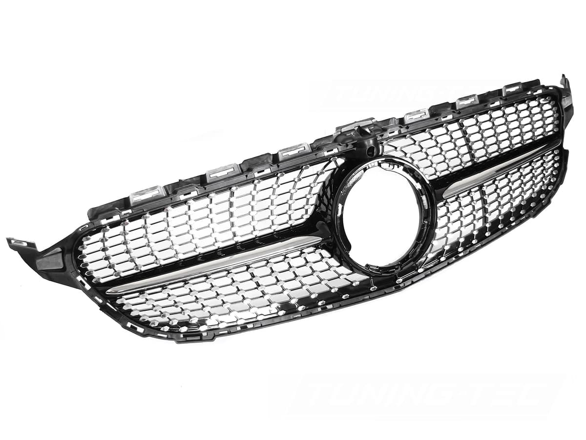 Predná maska Mercedes C-Trieda W205 / S205 / C205 / A205 18-23 Diamond Black Chrome s otvorom pre kameru