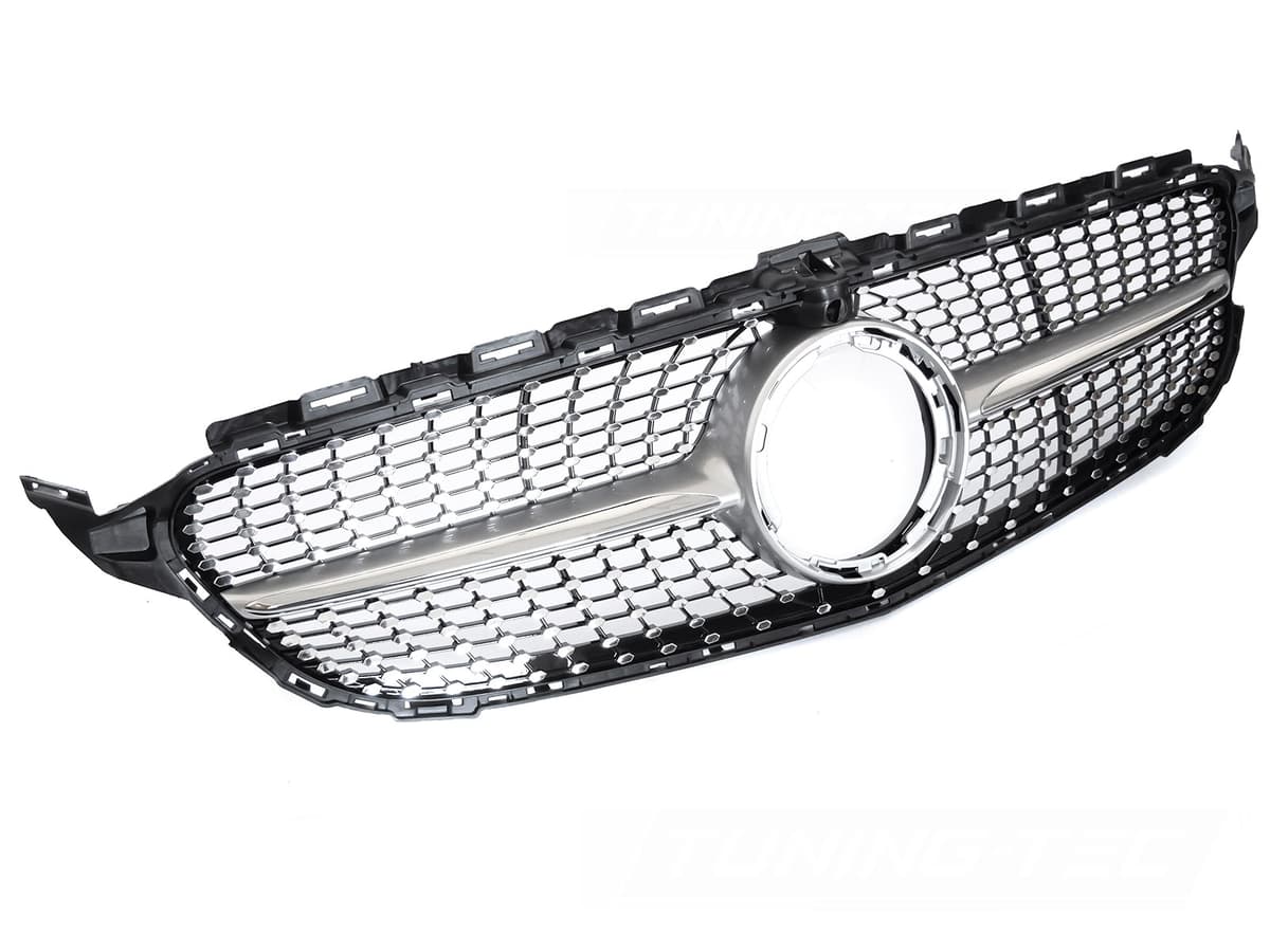 Predná maska Mercedes C-Klasa W205 / S205 / C205 / A205 18-23 Diamond Silver-Chrome s otvorom pre kameru
