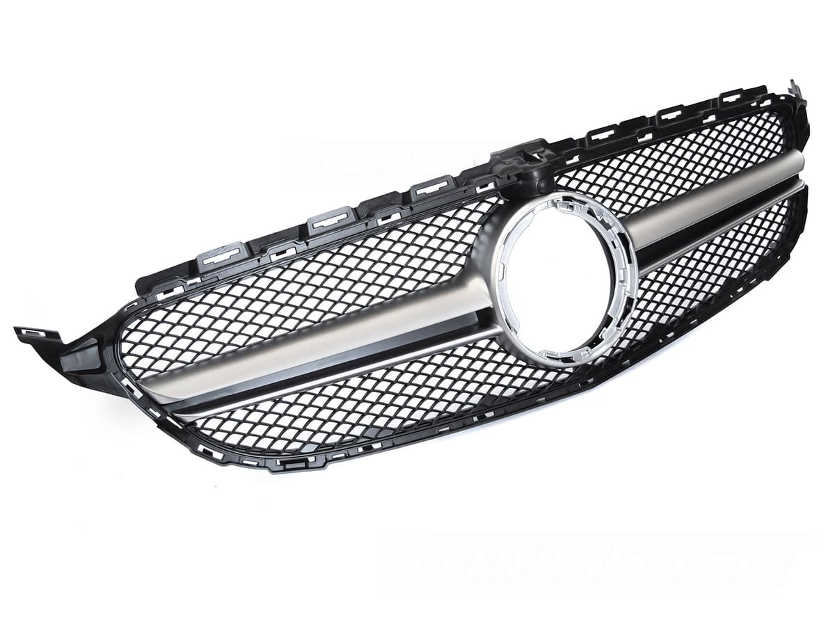 Predná maska Mercedes C-Klasa W205 / S205 / C205 / A205 18-23 Black-Silver s otvorom pre kameru
