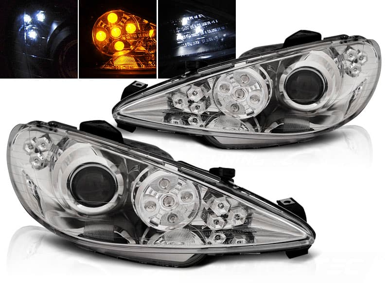 Predné svetlá Peugeot 206 Angel Eyes Chrome LED