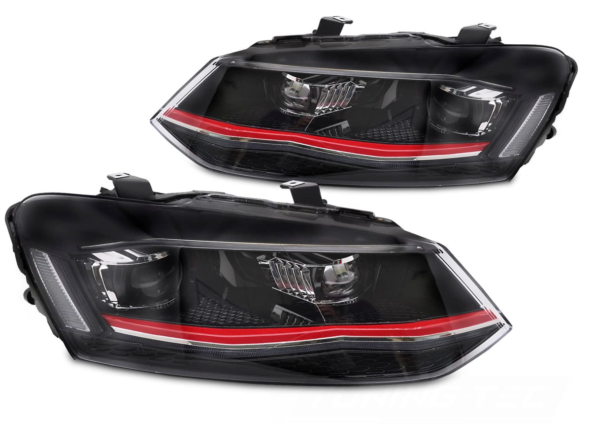 Predné svetlá VW Polo 6R 09-17 FULL LED Red DRL Sequential