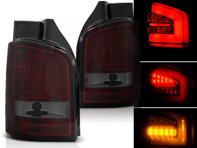 Zadné svetlá VW T5 03-09 LED BAR LED Red Smoke (výklopné dvere)