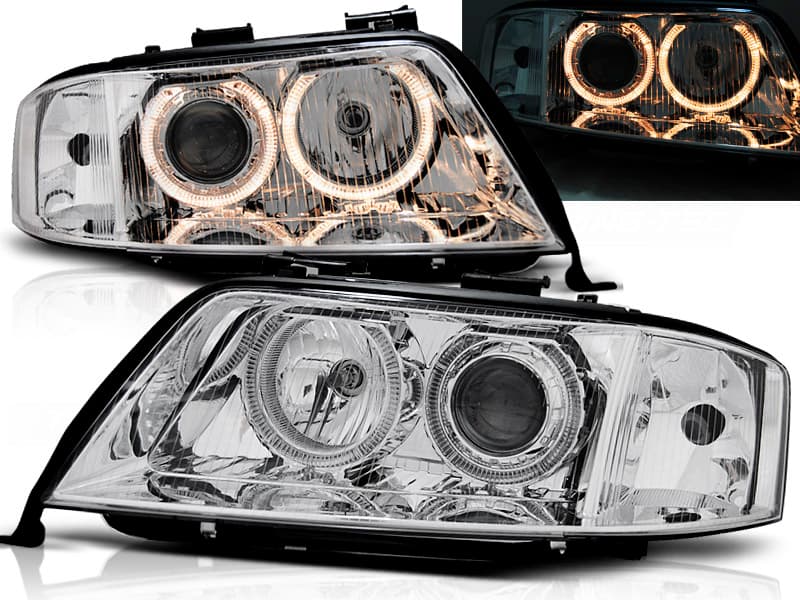 Predné svetlá Audi A6 97-99 Angel Eyes Chrome